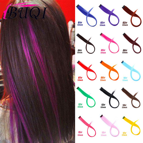 BUQI-extensiones de cabello de color falso liso, Clip de pelo de arcoíris sintético, rosa, naranja, blanco, Morado, hebras en Clips ► Foto 1/6