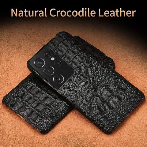 Langsdi-funda de teléfono de lujo de cocodrilo para samsung galaxy s21 ultra s20FE, Funda de cuero genuino para Galaxy s21 plus note 20 ► Foto 1/6