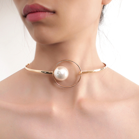 MANILAI-gargantillas de Torques de Metal con perlas de imitación grandes para mujer, Collar de babero, declaración, joyería minimalista 2022 ► Foto 1/6