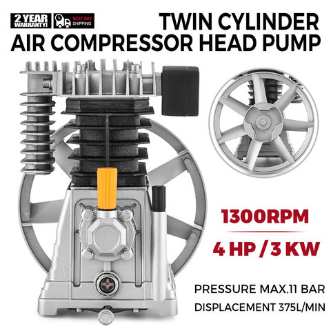 Bomba de compresor de aire, cabezal de bomba de doble cilindro, 375L, 3KW, Tipo de pistón, 1300rpm, 1 etapa, 11 Bar ► Foto 1/6