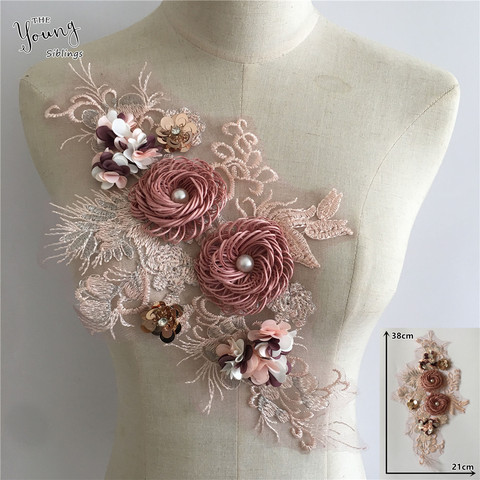 Bordado de encaje con cuello 3D, apliques de flores, decoración de ropa de boda, parche, costura artesanal, ABS, accesorio de perlas, novedad ► Foto 1/3