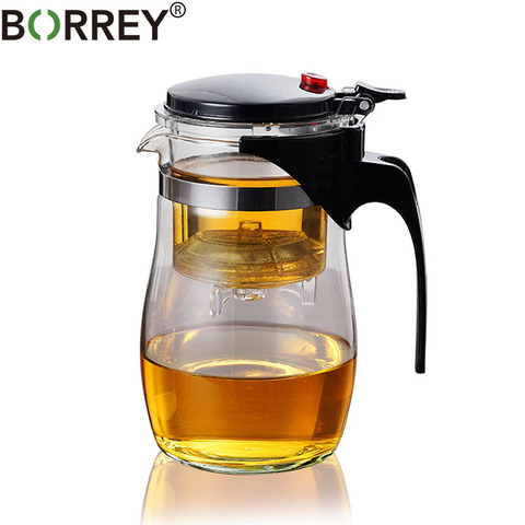 Tetera de vidrio borosilicato BORREY tetera de vidrio resistente al calor con filtro Infusor de té Puer tetera 500Ml Kung Fu tetera de flores de té ► Foto 1/6