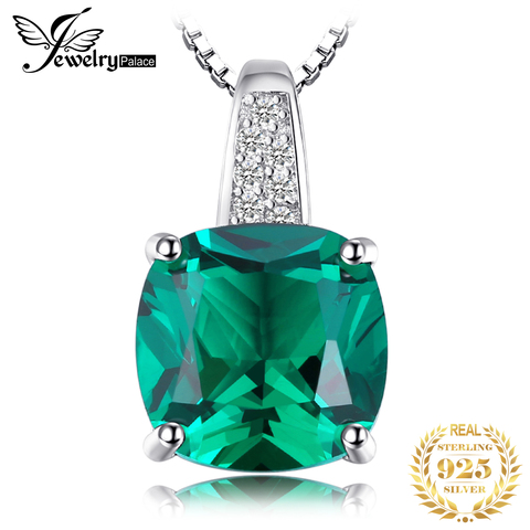 JewelryPalace cojín 3.4ct creado verde esmeralda solitario colgante 925 plata esterlina joyería fina sin la cadena ► Foto 1/6