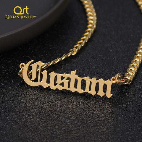 Collar de acero inoxidable con nombre personalizado para hombre y mujer, cadena curva, colgante de fuente Inglés Antiguo personalizado, joyería hecha a mano, para dama de honor ► Foto 1/6