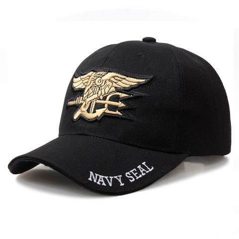 US NAVY SEALs gorra de béisbol ejército alta calidad bordado Casual Sunhat para hombres y mujeres ajustable tamaño caqui negro KH2 ► Foto 1/1