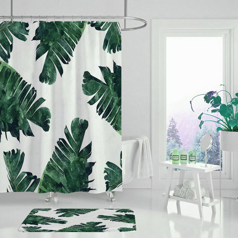 Cortinas de ducha impermeables para niños y niñas, decoración de baño con ganchos 3D, palmeras, árboles de selva tropical, regalos ► Foto 1/6