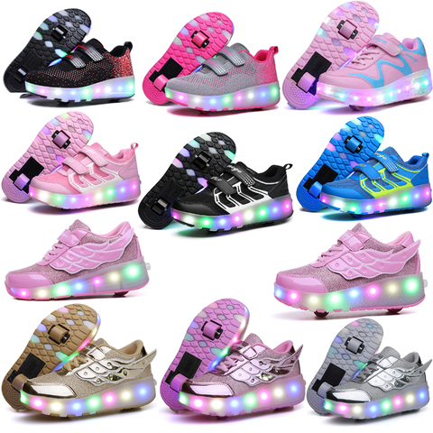 Zapatillas luminosas de dos ruedas para niños y niñas, zapatos con ruedas y luz Led ► Foto 1/6