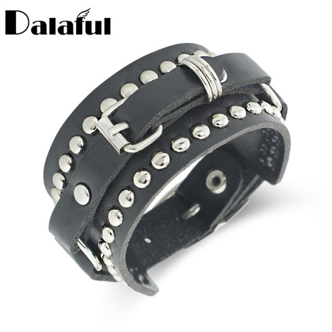 Pulsera de cuero ancho con remaches Punk Unisex, brazalete con hebilla para cinturón, pulsera de roca gótica, S331 ► Foto 1/6