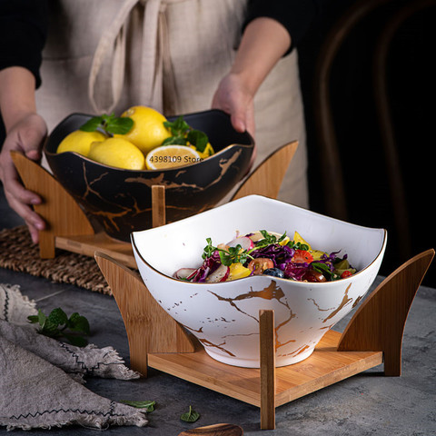 Bol para bocadillos de frutas y ensaladas cuadrado para el hogar, vajilla de cerámica creativa, tazón de postre de mármol, suministros de cocina y restaurante ► Foto 1/6