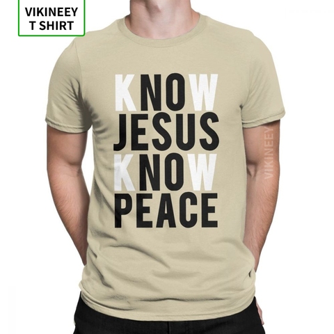 Camisetas cristianas de la paz para hombre, ropa de manga corta con cuello redondo, de tela de algodón, camiseta negra ► Foto 1/6