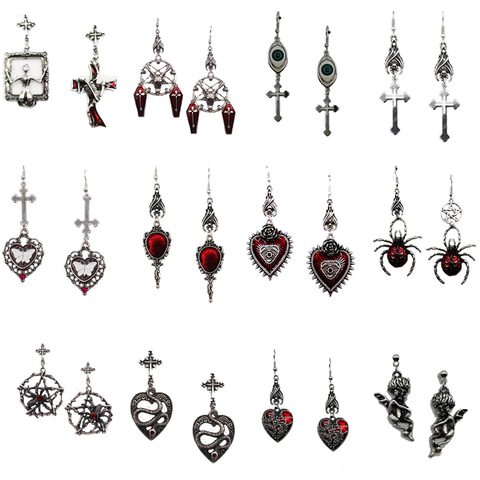 Pendientes de gota góticos de ataúd oscuro para mujer, joyería, corazón Rosa sangre, mariposa, murciélago, Cráneo, Ángel, dijes, aretes Vintage ► Foto 1/6