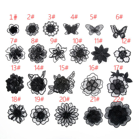 Termo negro Organza de encaje Flor Mariposa parches bordados para Clohting de hierro en ropa apliques rayas de tela pegatinas ► Foto 1/5
