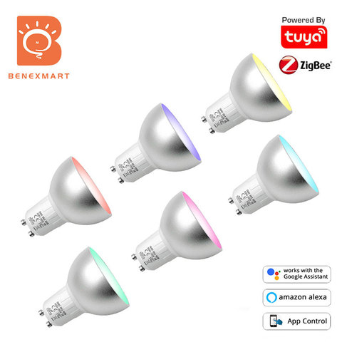 Benexmart Gu10 6 uds Tuya Zigbee 3,0 Smart RGBCW bombilla LED SmartThings Alexa Google foco regulable bombilla de iluminación interior ► Foto 1/6