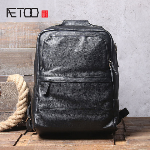 AETOO-mochila de cuero para hombre con cabeza de piel, morral informal sencillo hecho a mano, a la moda ► Foto 1/6