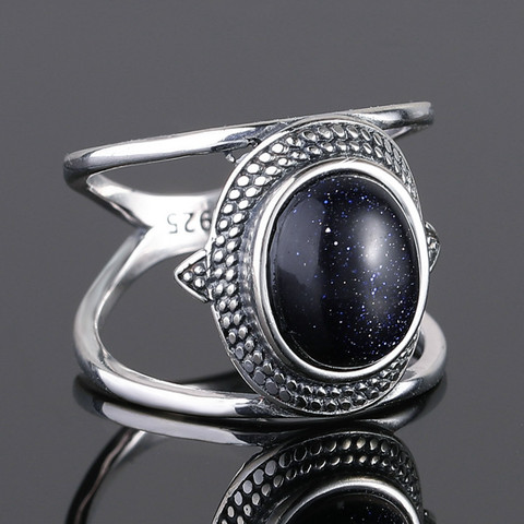 Nasiya de lujo azul Oval anillos de arenisca para las mujeres, anillo de Plata de Ley 925 anillo de dedo de la joyería anillos de piedras preciosas, regalo de ► Foto 1/6