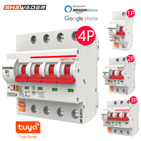 Wifi Smart MCB interruptor interruptores 1P/2P/3P/4P, supresor de picos de tensión Industrial Control Remoto reconexión por Tuya Alexa de Google ► Foto 1/6