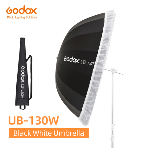 Godox-UB-130W parabólica de 130cm para estudio, paraguas de luz reflectante parabólica, en color negro y blanco, con difusor de color negro y plateado ► Foto 1/6