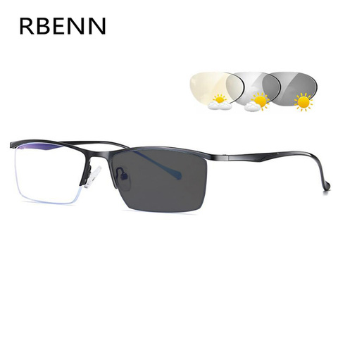 RBENN-gafas de lectura fotocromáticas para hombre, anteojos de media montura de Metal de alta calidad, camaleón, presbicia + 1,25 1,75 2,25 ► Foto 1/6