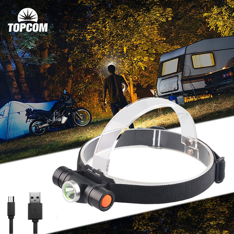 TOPCOM-linterna frontal LED de alta potencia para caza y acampada, linterna recargable por USB, 2 modos, CREE XM-L2, 10W ► Foto 1/6