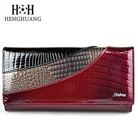 HH-cartera de piel de alta calidad con diseño de marca de carteras para mujer, billetera larga de piel de cocodrilo con cierre, a la moda ► Foto 1/6
