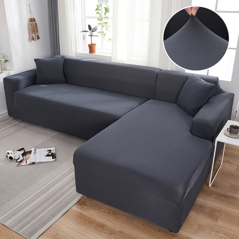 Funda elástica para sofá, de color gris, para sofa de esquina seccional en forma de L ► Foto 1/6