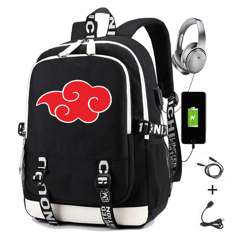 Mochila con estampado de Naruto para hombre y mujer, morral de viaje informal con carga USB para ordenador portátil, Akatsuki, Uchiha, Itachi, Sasuke, Uchih ► Foto 1/6