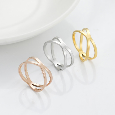 Skyrim-anillo de compromiso de acero inoxidable para mujer, sortija, Color dorado, cruzado, informal ► Foto 1/6