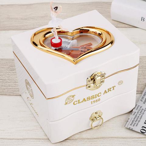 Caja de música de bailarina con forma de corazón caja de joyería de plástico manivela de mano mecanismo de caja de música para el Día de San Valentín ► Foto 1/6