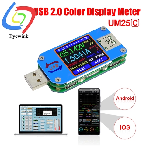 UM25 UM25C-voltímetro LCD, medidor de corriente de voltaje, RESISTENCIA DEL cable de carga de batería, USB 2,0, tipo C ► Foto 1/5