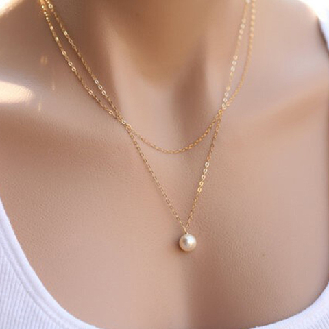 Collar de doble capa con perlas para mujer, Gargantilla Simple, colgante de cadena, joyería de Año Nuevo ► Foto 1/6
