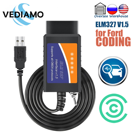 ELM327-escáner USB V1.5 con HS/MS, adaptador USB para Ford, codificación ELMconfig, FoCCCus, lector de código OBDII ► Foto 1/6