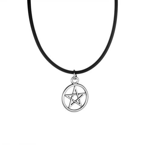 Colgante Vintage de Pentagrama con estrella redonda para hombre y mujer, Gargantilla de cadena de clavícula, Collar de cadena de cuero Punk, regalo de joyería ► Foto 1/6