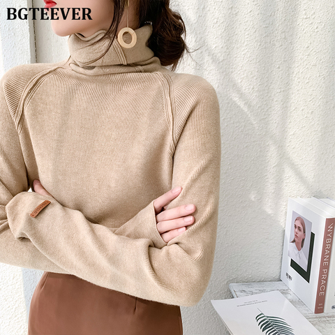 BGTEEVER-suéter de cuello alto para mujer, jerseys de punto elegantes y ajustados, jerseys elásticos informales para Otoño e Invierno ► Foto 1/6