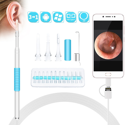 En limpieza de orejas endoscopio USB Visual cuchara oído 5,5mm 0.3MP Mini cámara Android PC oído a otoscopio herramienta boroscopio de atención de la salud ► Foto 1/6