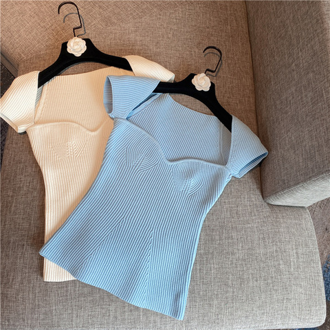 Suéter fino de cuello cuadrado para mujer, Jersey Sexy de punto ajustado sin tirantes, diseño especial, gran oferta ► Foto 1/6