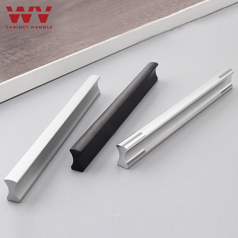 WV-tiradores de armario de cocina de 96mm y 128mm, tiradores de puerta para muebles, color negro y plateado, tiradores de aluminio para cajones y pomos, Hardware 201 ► Foto 1/6