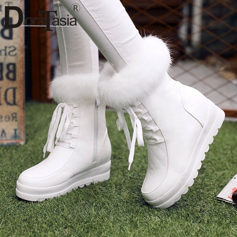 DORATASIA-Botas de nieve con aumento de altura para mujer, zapatos de mujer con cierre cruzado, botines de piel cálidos informales para invierno, talla grande 34-43 ► Foto 1/6