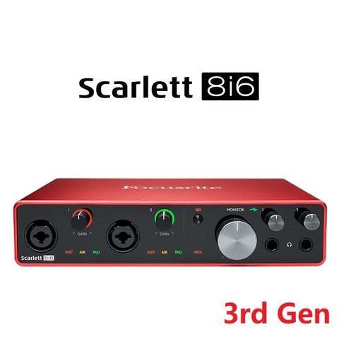 Focusrite-tarjeta de sonido Scarlett 8i6, 3 ° generación, 8 pulgadas/6 de salida, USB externo, organizador, interfaz de audio de guitarra eléctrica ► Foto 1/6