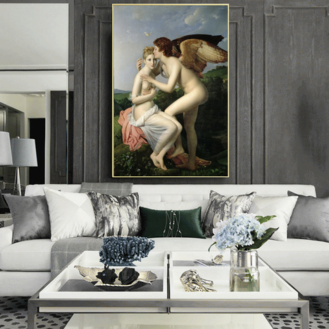 Sai Ji-pintura famosa que acepta el primer beso de Cupido francés, pintura al óleo sobre lienzo, arte de pared, imagen para decoración de habitación ► Foto 1/6