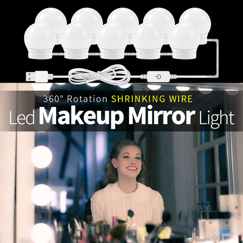 Luces LED para espejo de maquillaje, iluminación regulable con USB de 5V  para tocador de baño, 3 colores, Hollywood