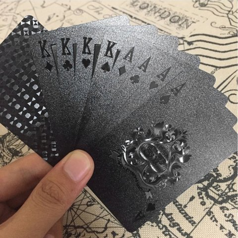 Juego de cartas de póker de 54 unids/pack de papel de aluminio dorado, Colección novedosa, juego de cartas de plástico de PVC resistente al agua, juego de mesa negro de Color sólido ► Foto 1/1