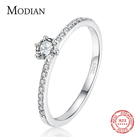 Modian sólida plata 925 redondo Simple claro CZ anillos de dedo para las mujeres y las niñas Cassic boda declaración regalo de joyería fina ► Foto 1/6