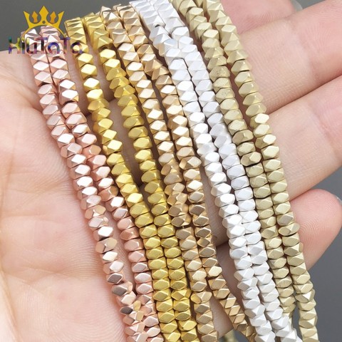 Cuentas de hematita de Color dorado y plateado Natural para fabricación de joyas, accesorios de pulsera de 15 