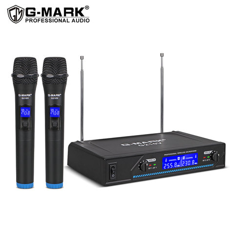 Micrófono inalámbrico de 2 canales G-MARK G210V, vHF, profesional, portátil, para fiestas, karaoke, eventos y reuniones ► Foto 1/6