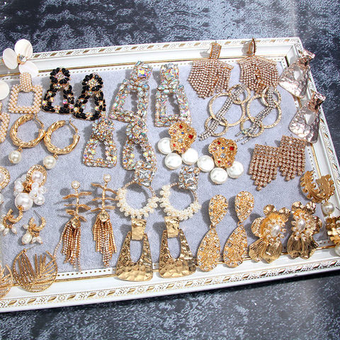 Flatfoosie-pendientes de gota de cristal de Metal geométricos Vintage para mujer, aretes llamativos de Color dorado, joyería de boda al por mayor 2022 ► Foto 1/6