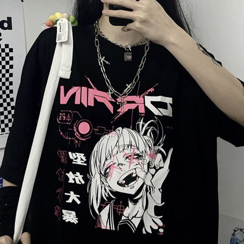 Top de dibujos animados para mujer, ropa de calle kawaii harajuku de Anime japonés, ropa punk de manga corta holgada de talla grande ► Foto 1/6