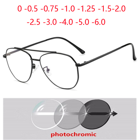 Gafas fotocromáticas para ojos de gato para hombre y mujer, anteojos para miopía, Anti-UV, de Metal, graduadas, 0-0,5-0,75 a-6,0 ► Foto 1/6