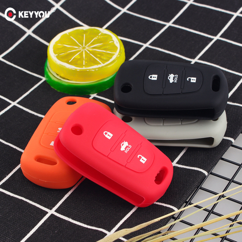 KEYYOU silicona 3 botón Flip funda para mando a distancia cubierta para Kia K2 K5 Pro Ceed HYUNDAI i20 i30 i40 SANTA llave del coche cubierta ► Foto 1/6
