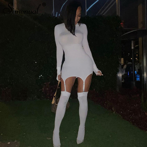Simenual vestido ceñido liso moda mujer Mini vestido con media manga larga Sexy Clubwear Skinny vestidos de fiesta otoño 2022 caliente ► Foto 1/6