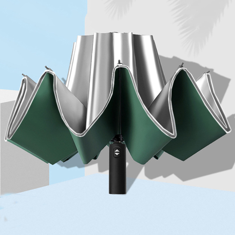 Paraguas de protección UV automático para hombre y mujer, paraguas plegable de vinilo de diez huesos, armario de lluvia, doble uso ► Foto 1/6